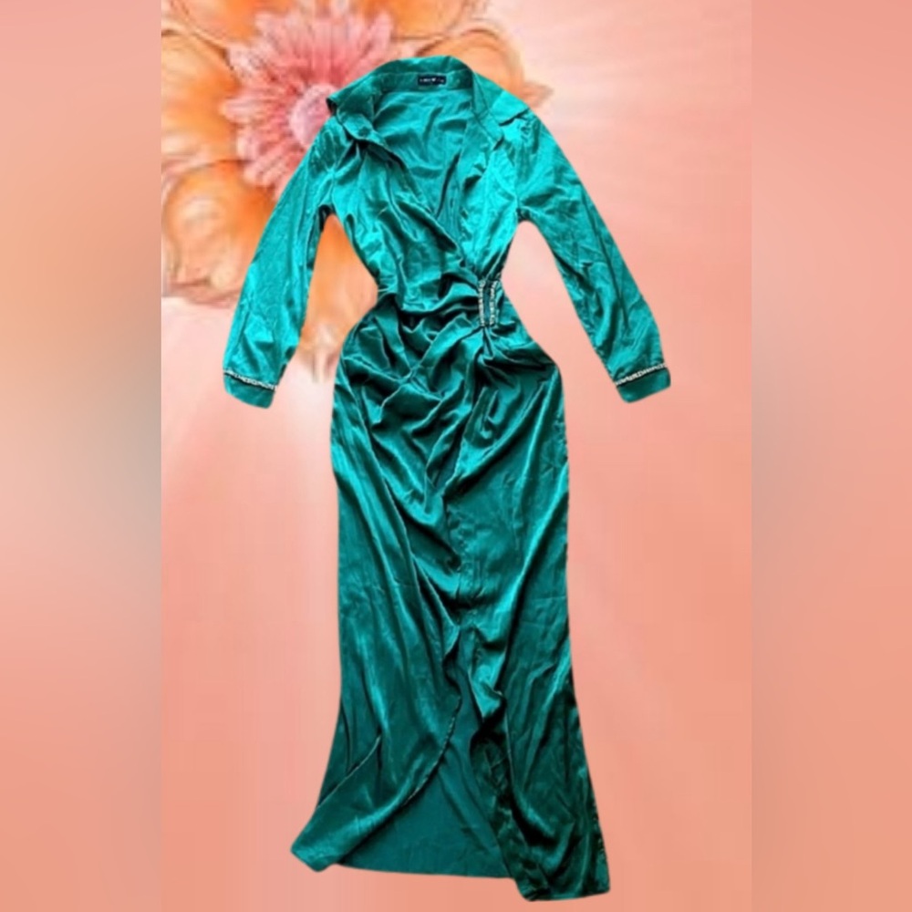 SHEIN Teal Green Satin Maxi Dress - Long Sleeve